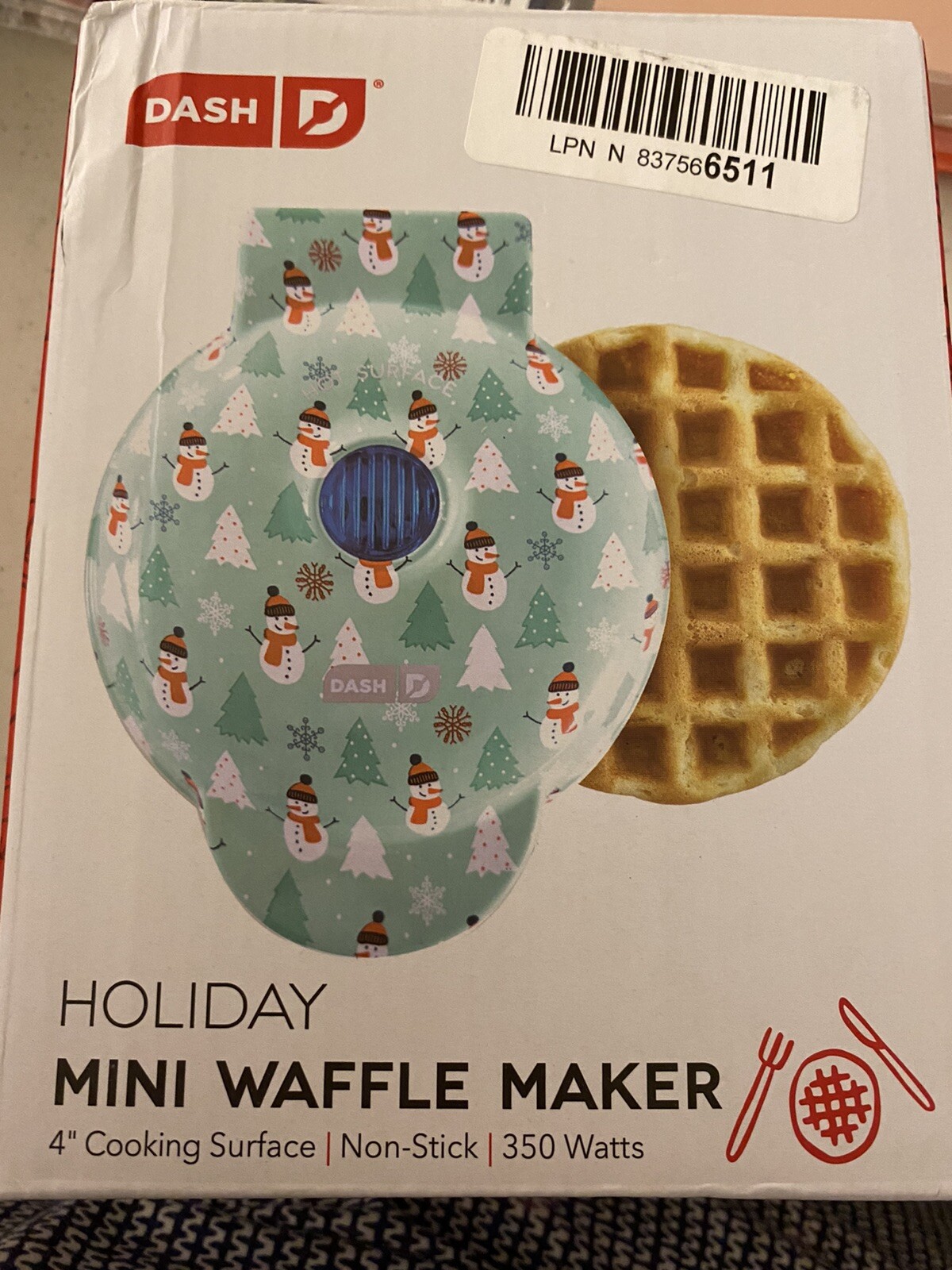 Dash Mini Waffle Maker 4 Inch Holiday Tree Open Box New  -image