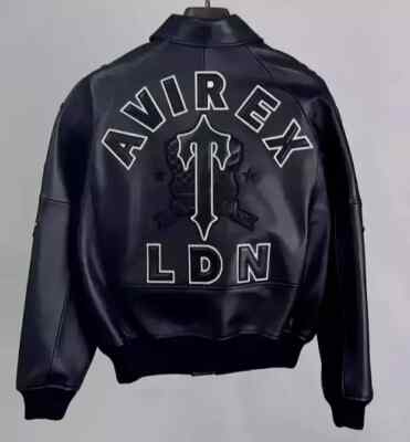 Avirex Men s Black American Bomber Genuine Cowhide Leather Flight style Jacket.