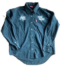 VTG Disney 101 Dalmatians Size M Embroidered black button up women's shirt RARE 