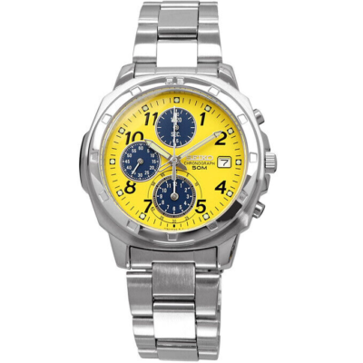 SEIKO SND409 Chronograph Yellow x Navy Stainless Steel Quartz