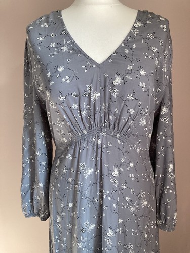 White Company Women's Size 10 Grey Charcoal Autumn Floral Midi Dress - Picture 2 of 8