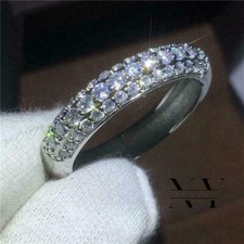 Solid 14K White Gold 1.50 Carat Round Cut Moissanite Half Eternity Wedding Band