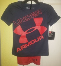 Under Armour Boys Heatgear piece Set Shirt  Shorts Red  Navy Sizes 4