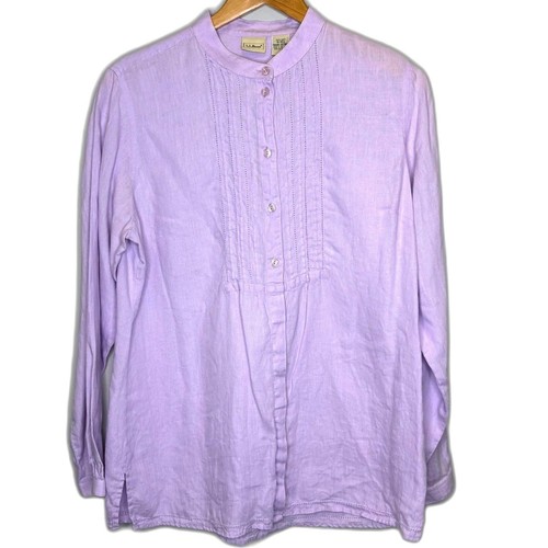 LL Bean Womens 100% Linen Tunic Lilac Medium
