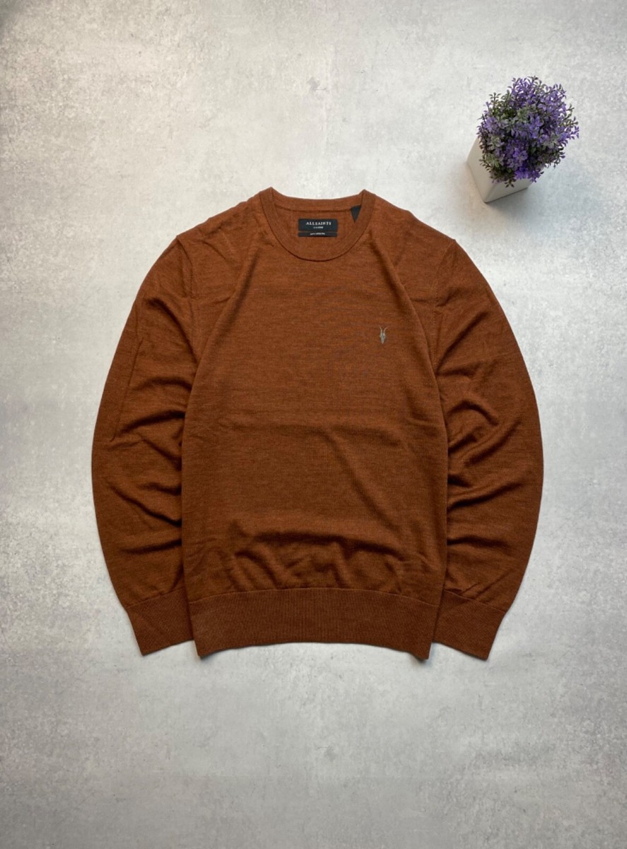 (取寄) オールセインツ メンズ モード メリノ クルー AllSaints men Mode Merino Crew Coffee Brown Mens All Saints Mode Merino Crew Wool Knit Sweater Jumper