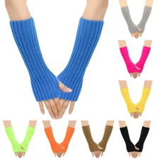 Women Soft Knitted Wrist Arm Warmer Long Sleeve Fingerless Gloves Mitten