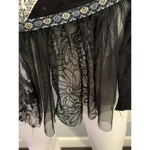 VTG Desigual Black Lace Shirt Top Dress Whimsigoth Y2k Mesh Boho Retro L - Picture 5 of 10