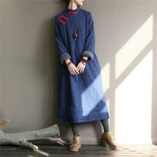 Women Thicken Long Cotton Robe Maxi Winter Chinese Style Cheongsam Jacquard L