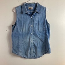 Womens Sonoma Sleeveless Denim Button Shirt Blue L Cotton Pocket