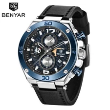 BENYAR Date Waterproof Men Quartz Watch BY-5151 Sport Chronograph Leather Band