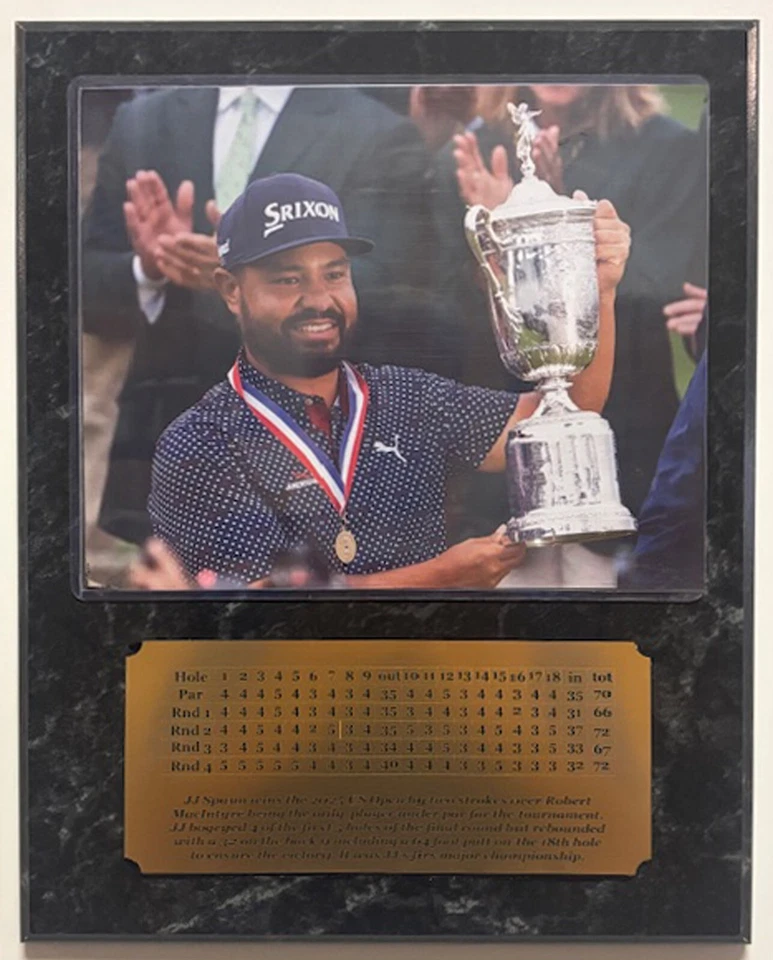 Placa fotográfica JJ Spaun 2025 US Open Champion 8x10 con placa de identificación grabada Foto 3 de 4
