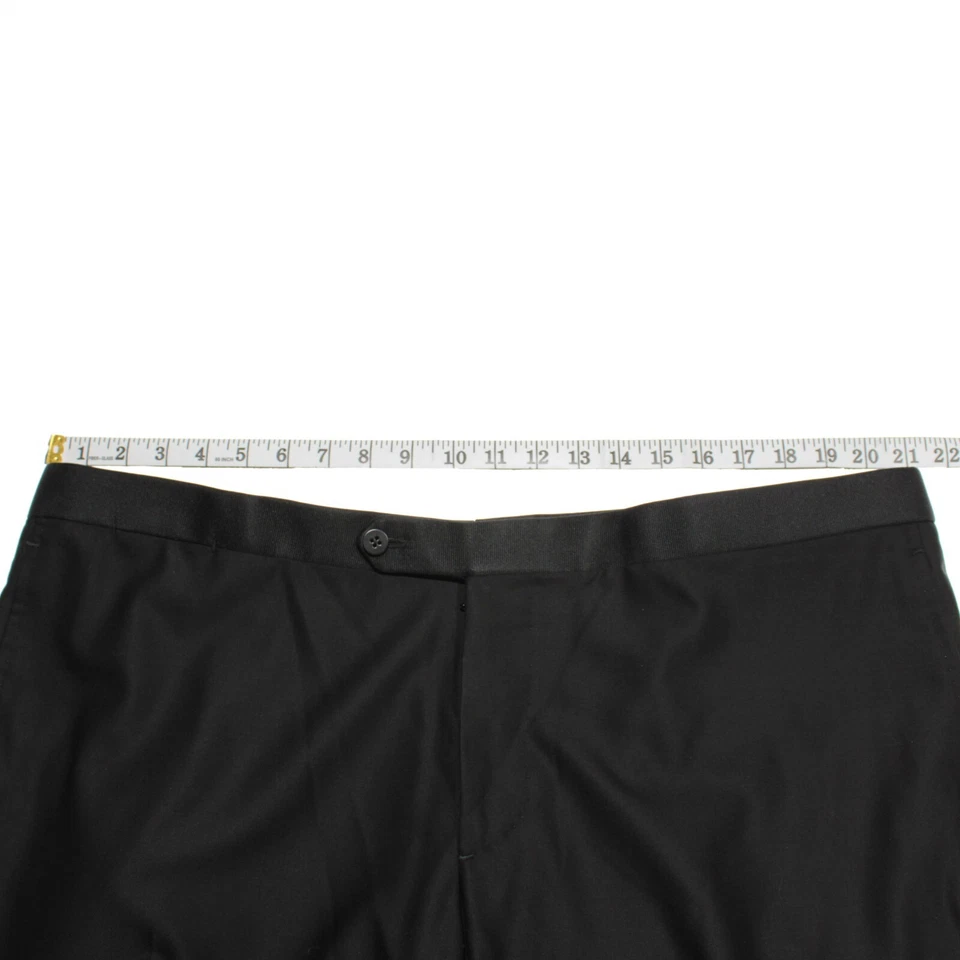 Pantalones de vestir Isaia nuevos con etiquetas 100 % lana frente plano formal esmoquin talla 60R (44R EE. UU.) negros Foto 3 de 4