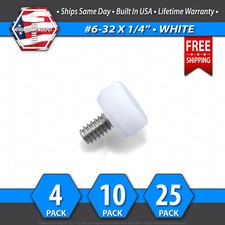  6-32 x 1/4" Thumb Screw Stainless Steel - White Round Knurled Knob - USA