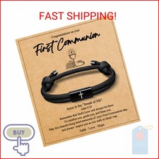 PEALICIOUS First Holy Communion Gifts for Boys, Catholic Cross Bracelet 1st Comm