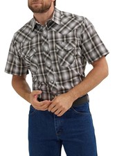 Wrangler Pearl Snap Men's Small Short Sleeve Western Shirt Oatmeal Plaid New