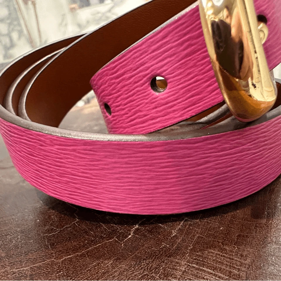 Двусторонний ремень Lauren Ralph Lauren из сафьяновой кожи с розовой/коричневой золотой пряжкой Lg - Изображение 2 из 4