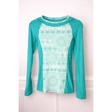 Helen Jon Womens Teal Green Mandala Print Long Sleeve Rash Guard Swim Shirt XS