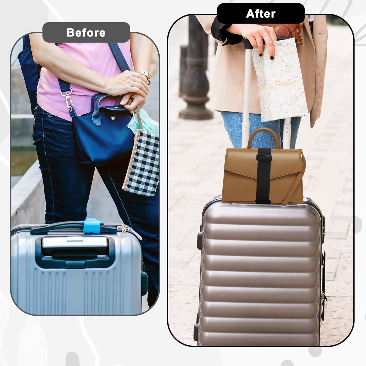2 Pack Add-A-Bag Luggage Straps, Adjustable Elastic Suitcase Bungee Belts for At