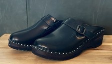 Troentorp Swedish Buckle Detail Black Smooth Leather Clogs Sz 39 Women  s US 8.5