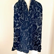 Cejon Burn Out Velvet Scarf Black Floral 100% Silk Rectangle 9"X 56" Whimsigoth