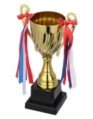 Gold Metall Pokal Pokal 24 cm mit Bändern Meisterpreis Preis für Sport & Schule