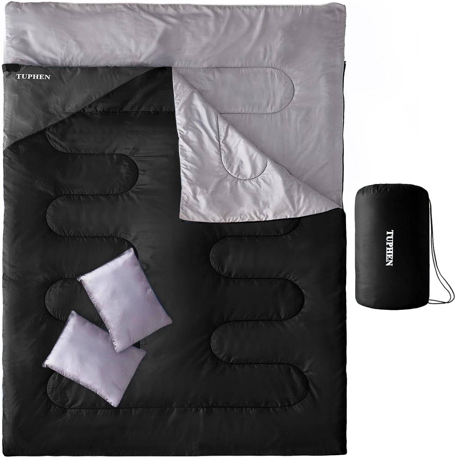 Double Sleeping Bag, Sleeping Bag with 2 Pillows, Queen Size XL Bag for 2 People