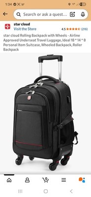star cloud Rolling Backpack with Wheels - 18 * 14 * 8 Personal Item Suitcase,