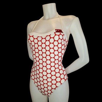 Vintage  La Perla Badeanzug 80er/90er Jahre Rot-Weiß Punkte mit 3D-Schriftzug S