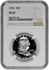 1963 50C Proof Silver Franklin Half Dollar NGC Graded PF 67 White Coin Light Cam