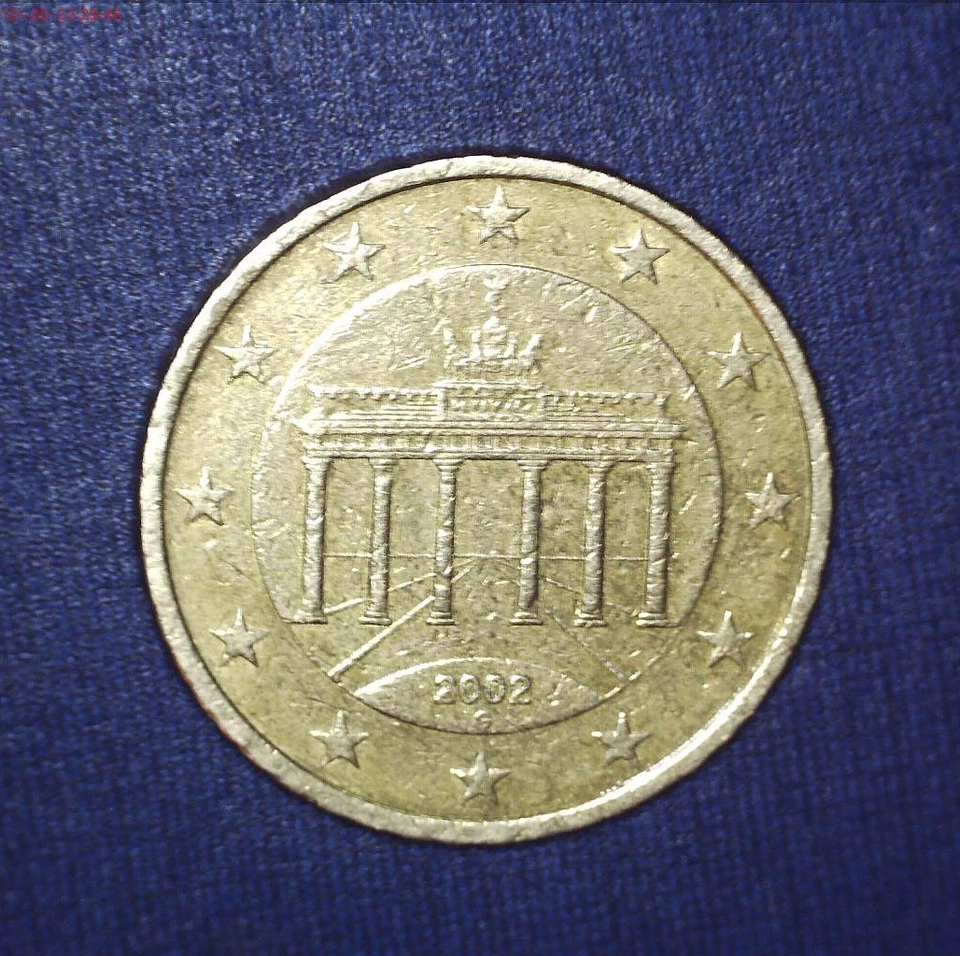 Moneda de 50 centavos de euro Alemania 2002 marco G - rara, moneda circulada, errores Foto 2 de 4