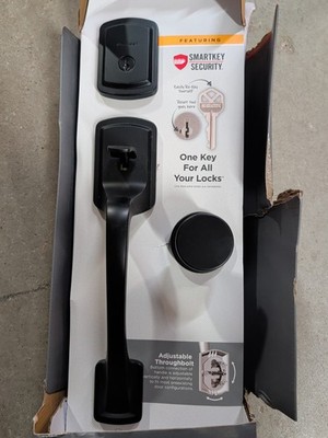 Kwikset Prague Front Door Handleset Deadbolt Matte Black 98180-026