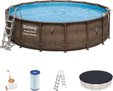 Piscina Bestway Tonda 488x122 Con Pompa Scaletta E Top Effetto Legno Rattan