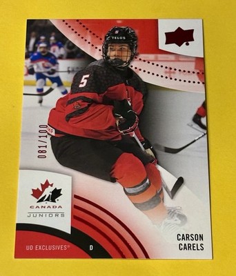 Carson Carels 2025 Upper Deck Team Canada Juniors #68 UD Exclusives 081/100 RC