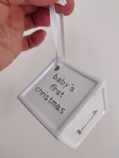 HABITAT Christmas Decoration 2025 Baby's First Christmas Cube Ceramic White