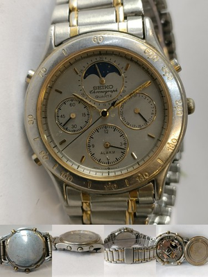 #ad NOT WORKING REPAIR SPARE FOR PARTS SEIKO CHRONOGRAPH MOON PHASE QUARTZ 7T36 6A30 $80.10