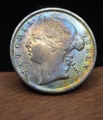 1887 Straits Settlements 10 Cents Lovely Rainbow Toning Attractive Example