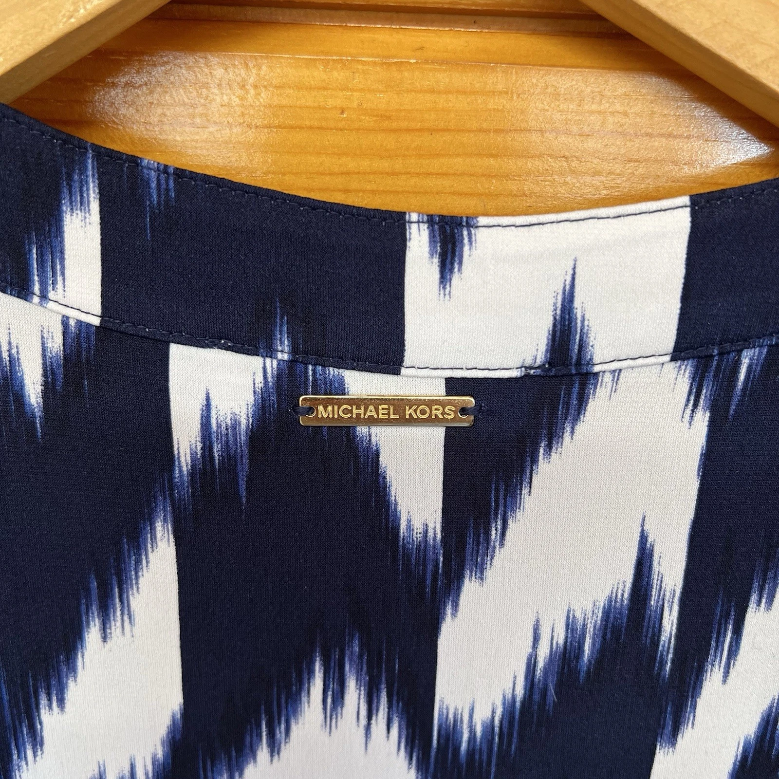 Abito donna Michael Kors blu navy bianco senza maniche elasticizzato dettagli dorati taglia M