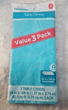 NIP 3 Pack LIGHT BLUE Plastic Table Covers 54" X 108" Recyclable Tablecloths