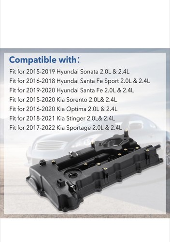 22400-2GGB0 Engine Valve Cover with Gasket For 2015-2020 Hyundai Sonata Santa Fe - Picture 3 of 12