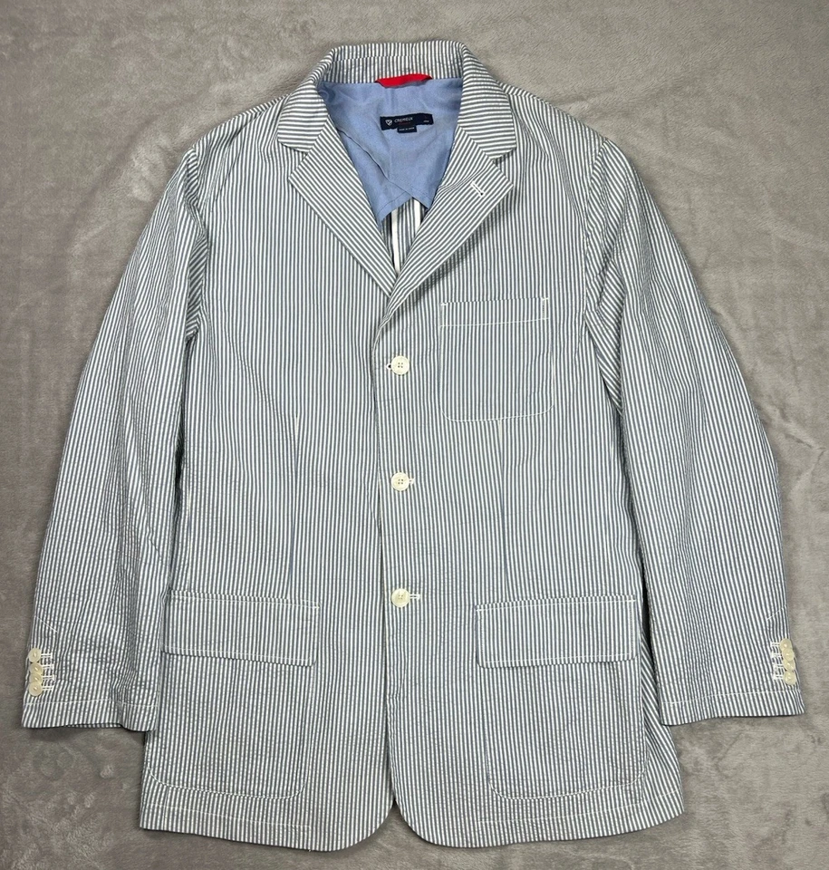 Blazer Cremieux Classics Seersucker Para Hombre L Azul Blanco Rayas Algodón Doble Ventilación Foto 2 de 4