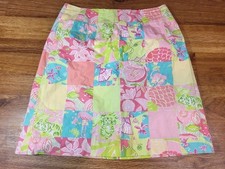 Lilly Pulitzer white label vtg 100 cotton skirt patchwork print 4 large