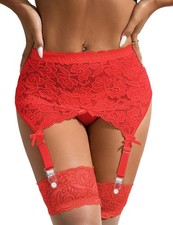 Plus Size Lace Garter Belts High Waisted Suspender Belt Sets with 4 Straps fo...