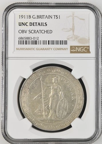 1911 B Great Britain $1 British Trade Dollar KM#T5 NGC UNC Uncirculated .900