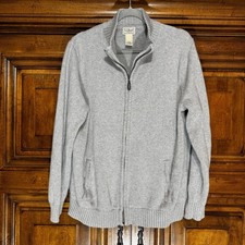 L.L. Bean Sweater Mens L Gray Full Zip Mock Neck Knit Pockets Cardigan Classic