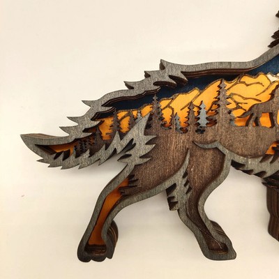 Holzschnitzerei Wolf Wanddeko Tier Holzkunst Landhaus Stil Dekoration