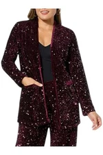 Nina Leonard Women's Sequin Blazer with Pockets Deep Wine