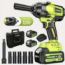 1200Nm High Torque Impact Wrench 2x5.0Ah Batt LED Light For Truck Tire Removal