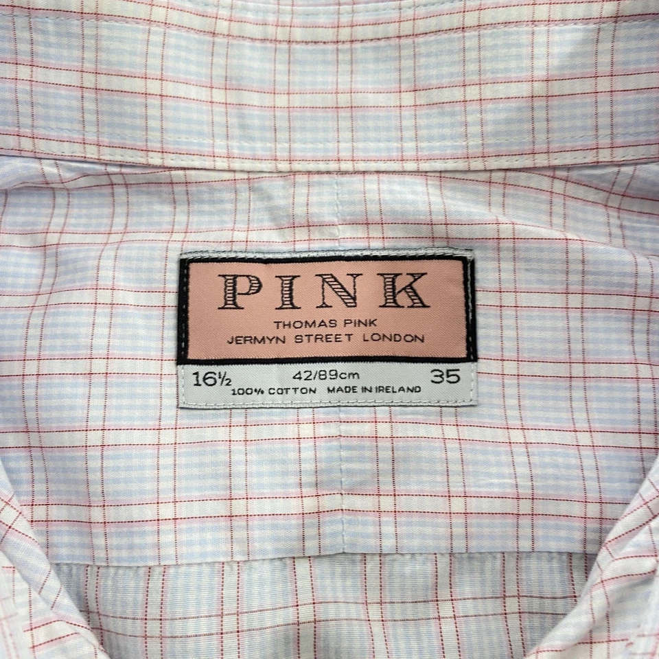 Thomas Pink Shirt Mens 16.5/35 White Blue Red Check Dress Jermyn Street Ireland - Image 3 of 4