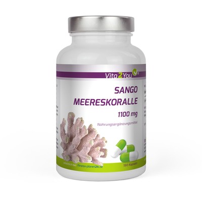 Vita2You Sango Meereskoralle Kalzium und Magnesium 1100mg 180 Kapseln