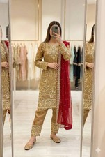 Presenting Silk Brown Salwar Kameez With Dupatta For Indian Party Wear